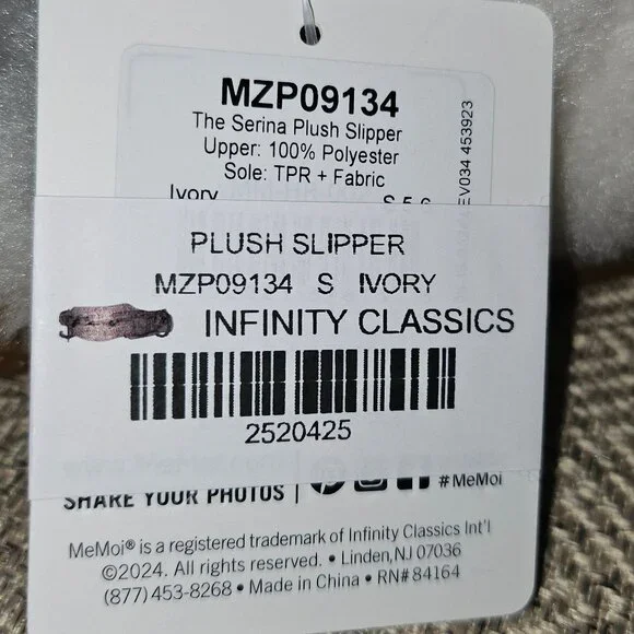 π₯HPπ₯ NWT MeMoi Women's Serina Slide-On Plush Slippers in Ivory Size S - Picture 10 of 11
